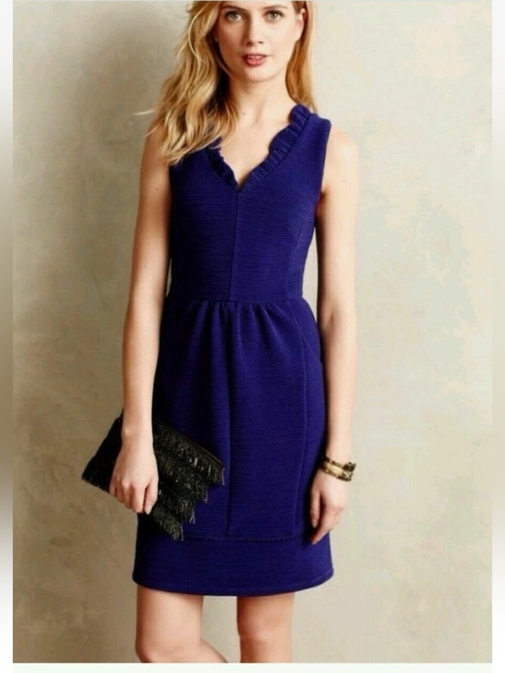 Anthropologie  Ottoman Sleeveless Ruffle V-Neck  Dress in Deep Purple- worn 3x